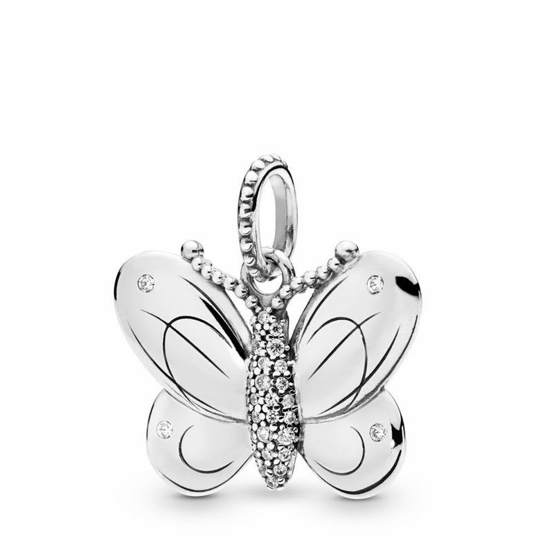 Pandora Decorative Butterfly Pendant - Sterling Silver/Cubic Zirconia - Canada | OT3942XQ